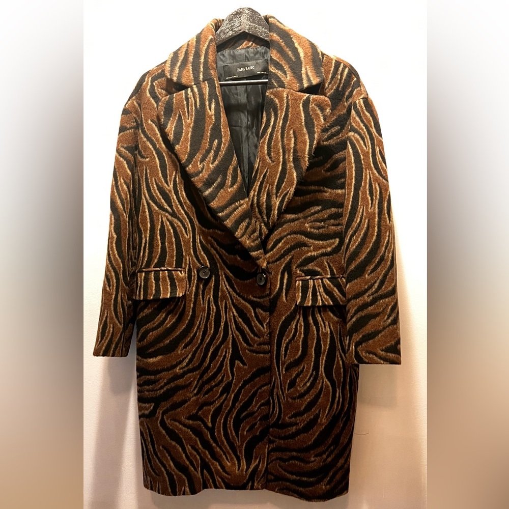 𝐙𝐀𝐑𝐀 Zebra Print  Coat Brown Black XS - Picture 2 of 16